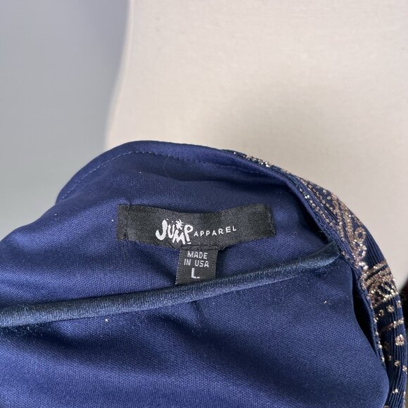 Vintage Y2K Jump Large Blue Gold Glitter Slouch Chest Cowl Halter Dress Gatsby - Picture 7 of 8